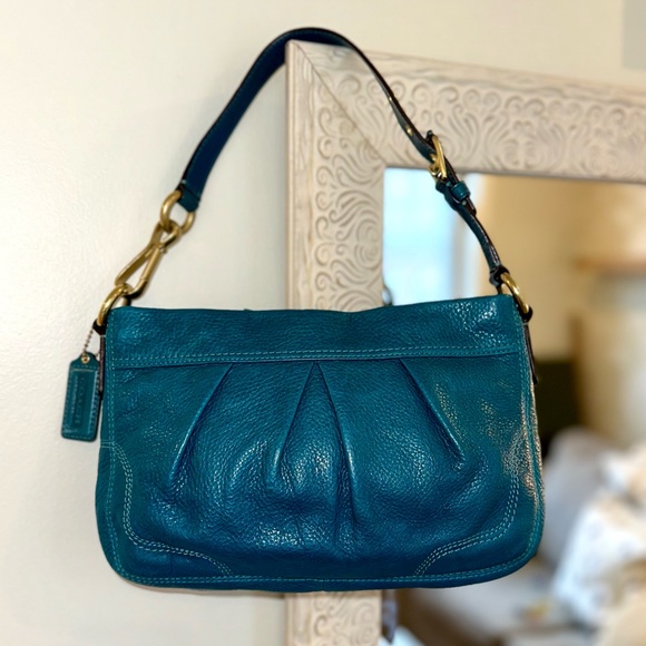 Coach Genuine Blue Leather Gold Hardware Vintage Handbag Purse - Picture 4 of 5